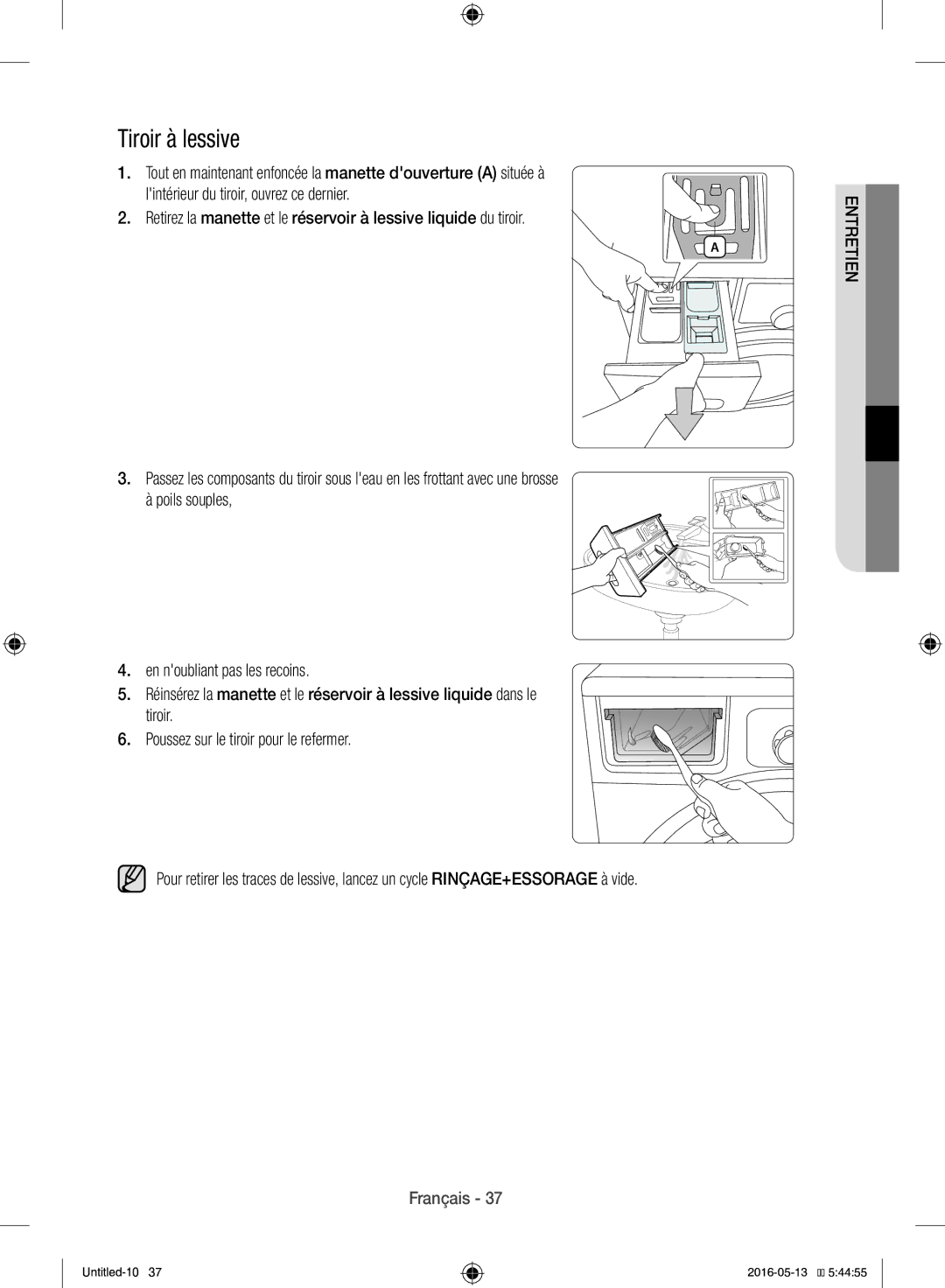 Samsung WW12H8420EW/EF manual Tiroir à lessive 