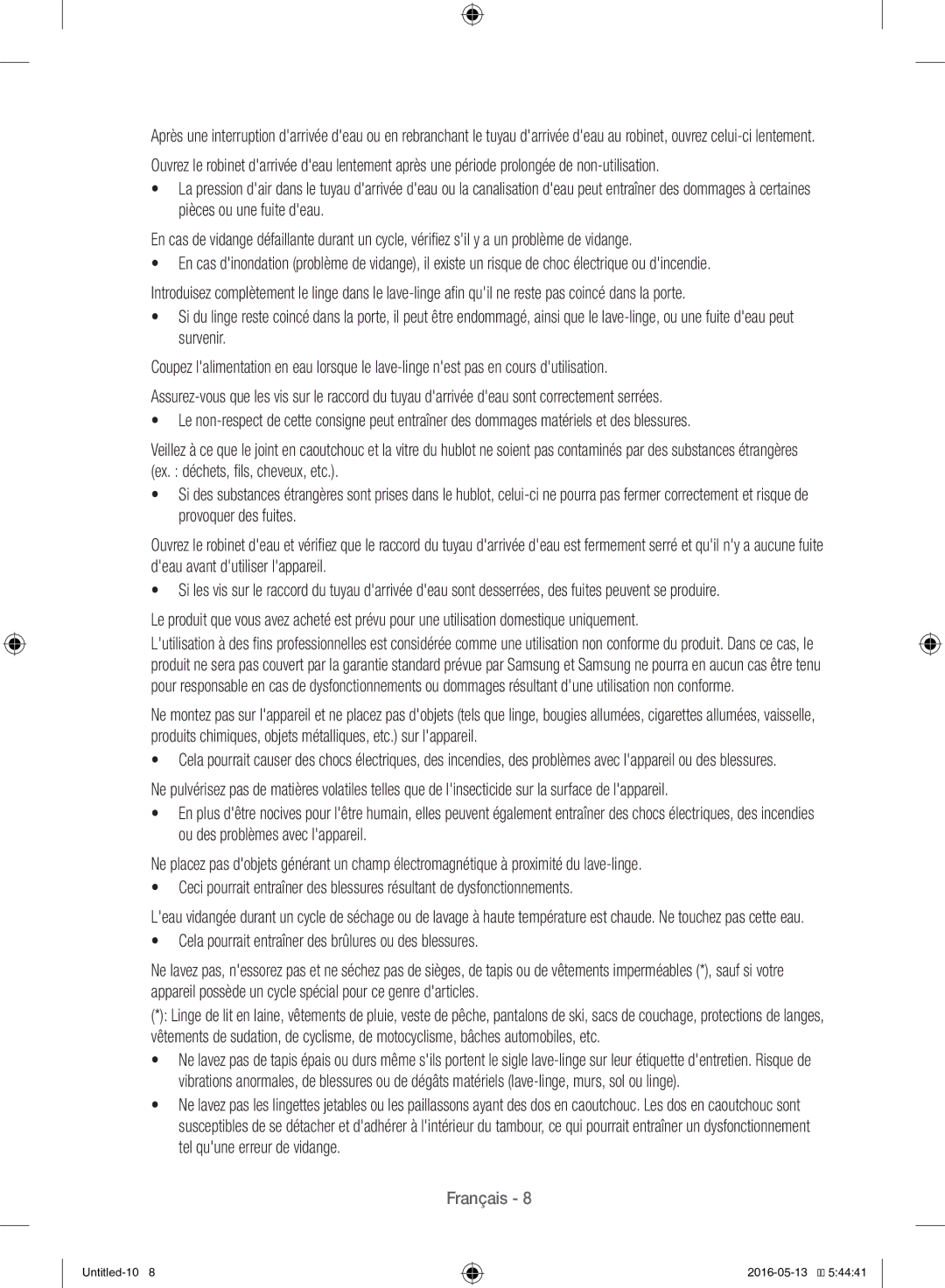 Samsung WW12H8420EW/EF manual Cela pourrait entraîner des brûlures ou des blessures 