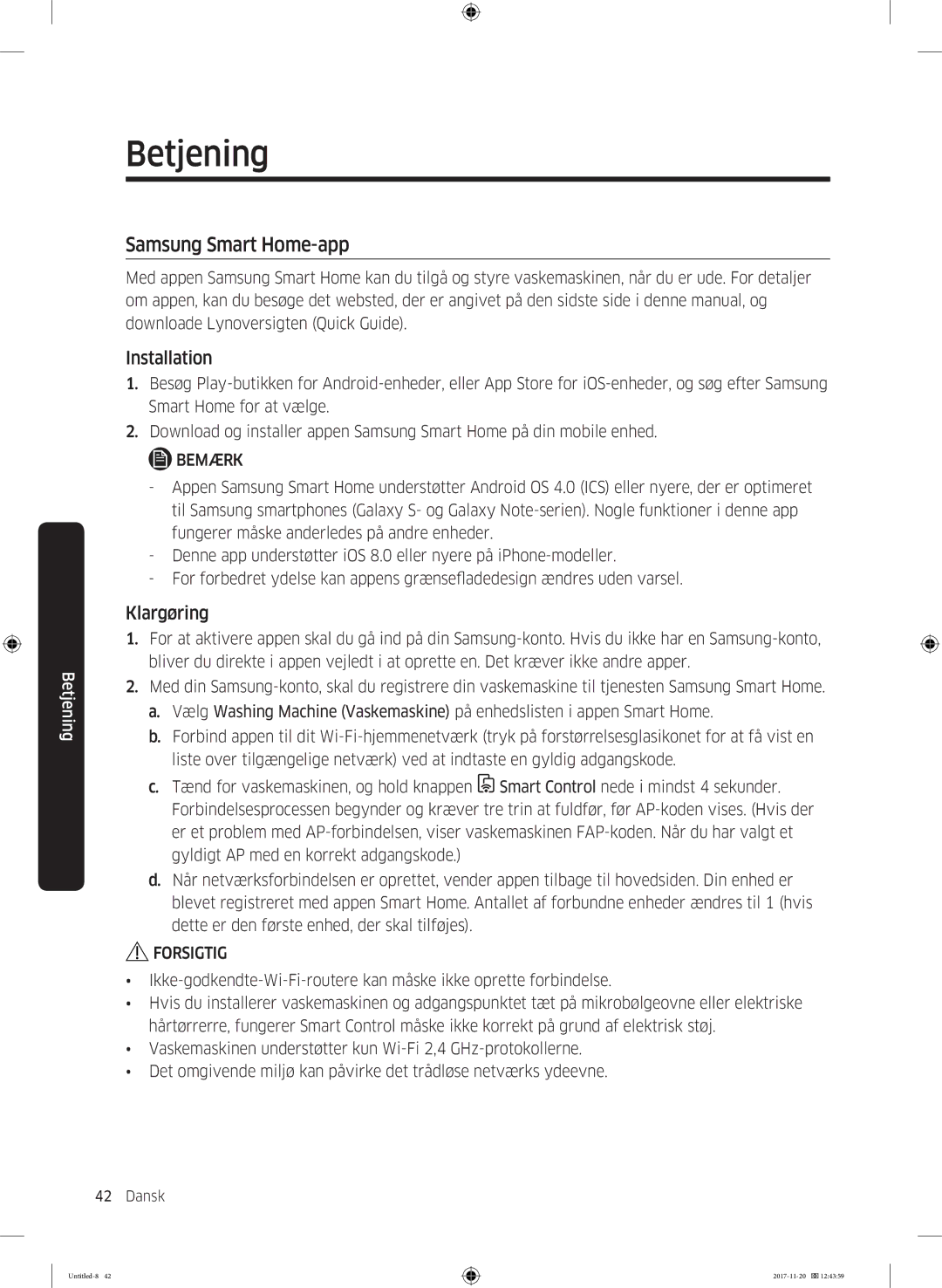 Samsung WW12K8402OW/EE manual Samsung Smart Home-app, Klargøring 