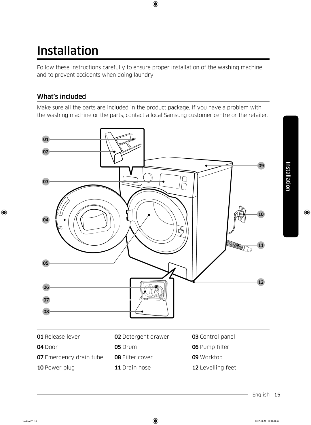 Samsung WW12K8402OW/EE manual Installation, What’s included 