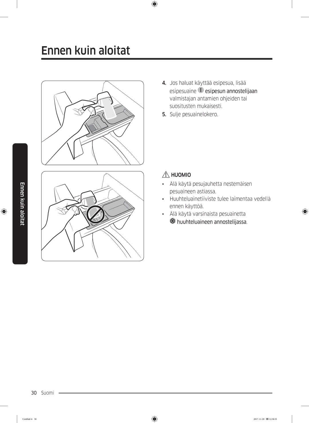 Samsung WW12K8402OW/EE manual Ennen kuin aloitat 