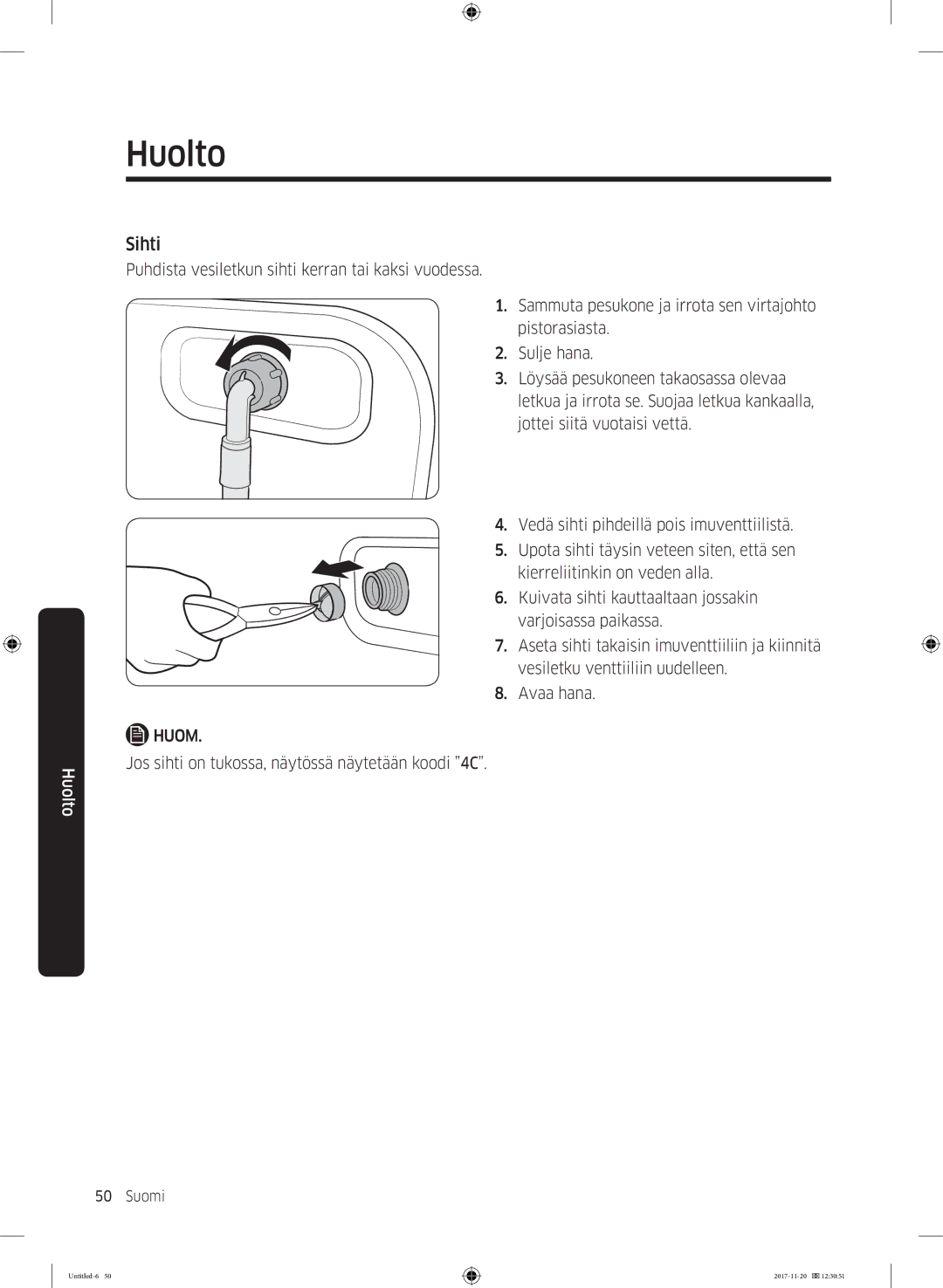 Samsung WW12K8402OW/EE manual Sihti 