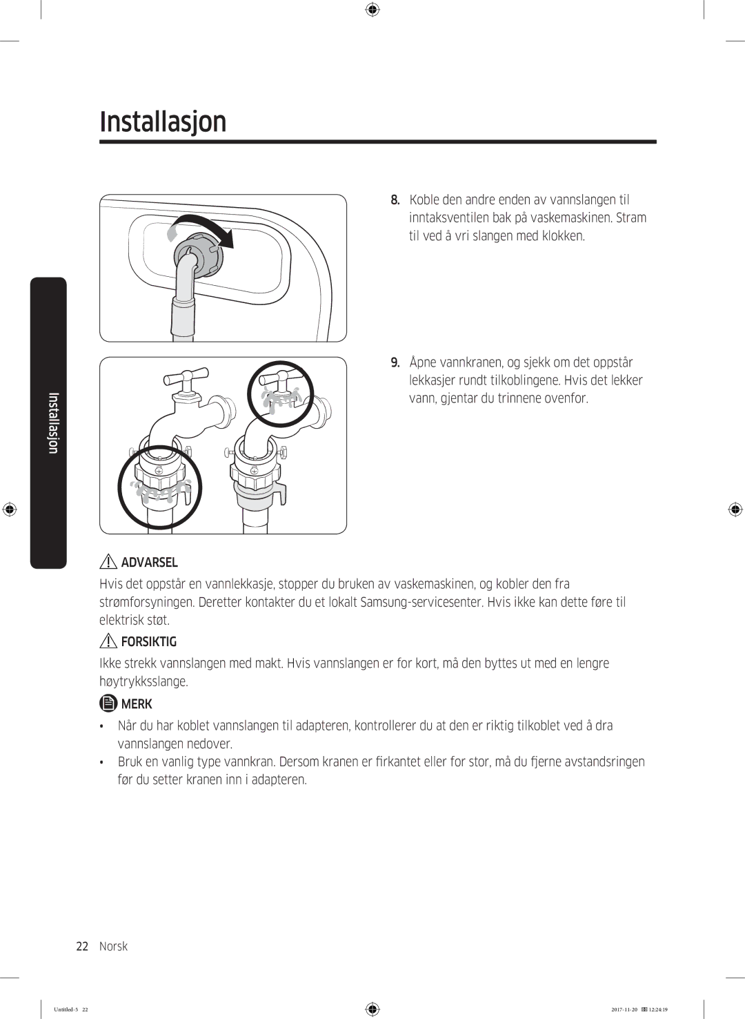 Samsung WW12K8402OW/EE manual Forsiktig 