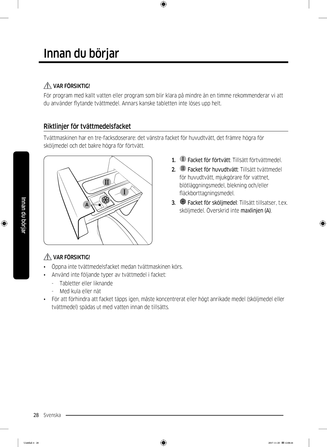 Samsung WW12K8402OW/EE manual Riktlinjer för tvättmedelsfacket 