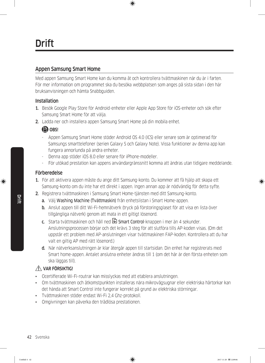 Samsung WW12K8402OW/EE manual Appen Samsung Smart Home, Förberedelse 