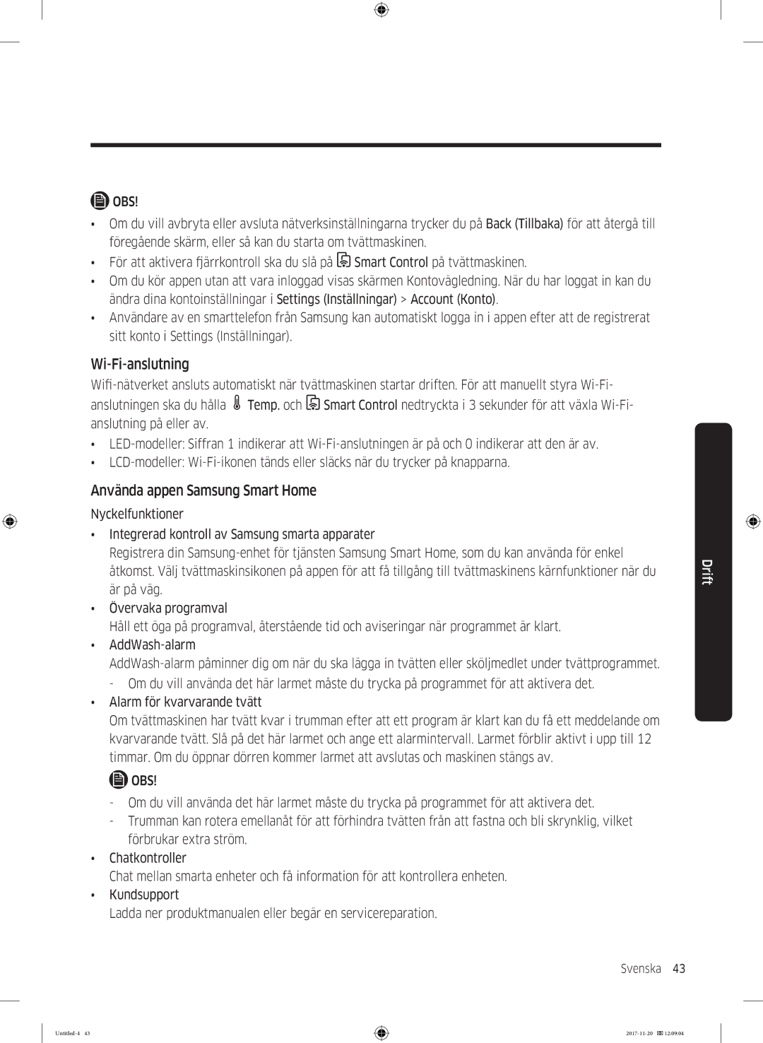 Samsung WW12K8402OW/EE manual Wi-Fi-anslutning, Använda appen Samsung Smart Home 