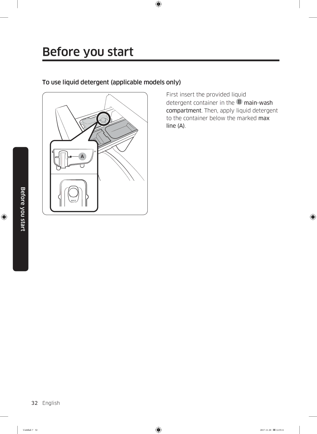 Samsung WW12K8402OW/EE manual To use liquid detergent applicable models only 