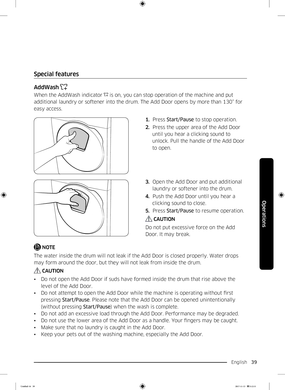 Samsung WW12K8402OW/ET manual Special features, AddWash 