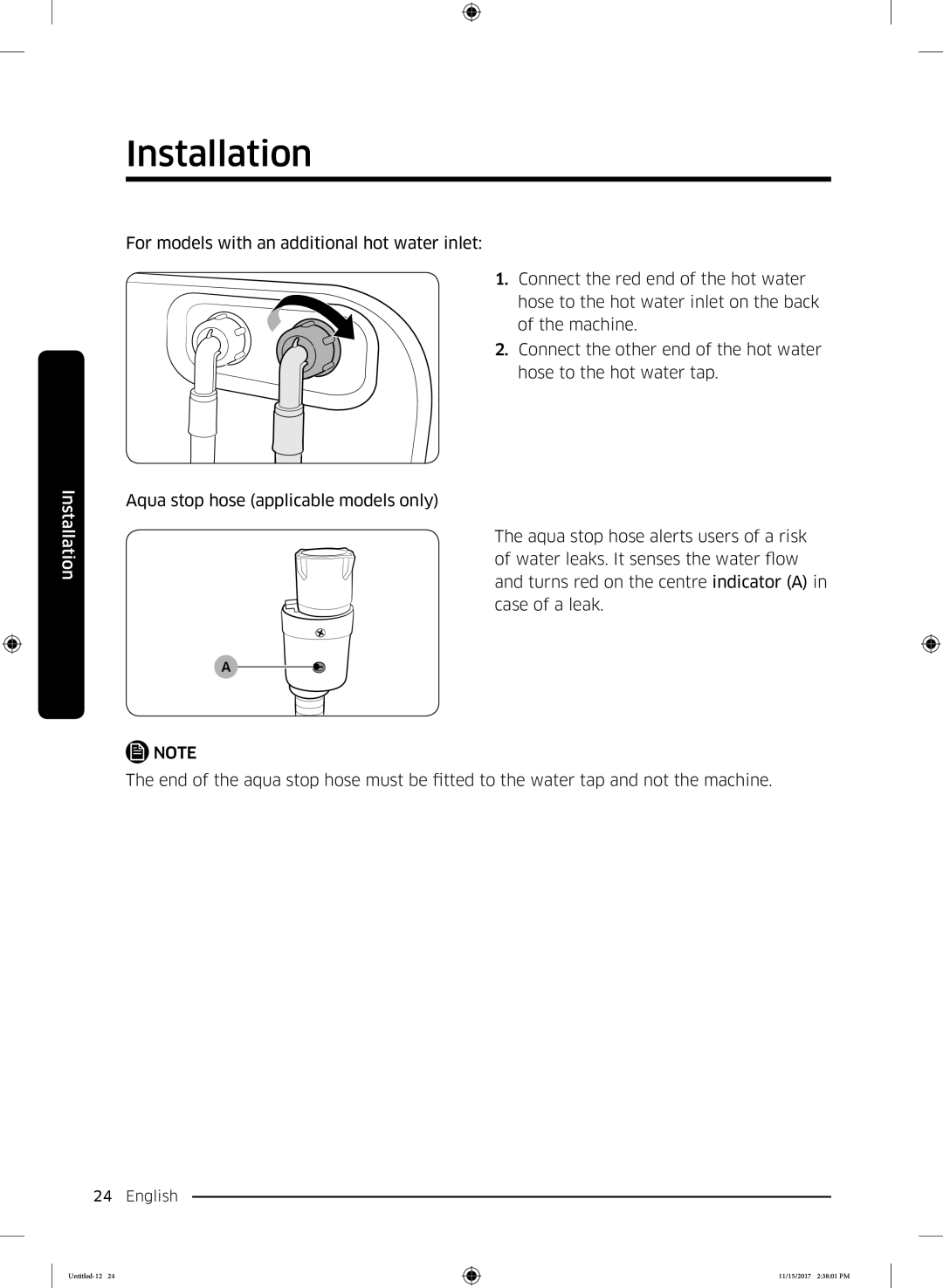 Samsung WW12K8402OW/WS manual Installation 