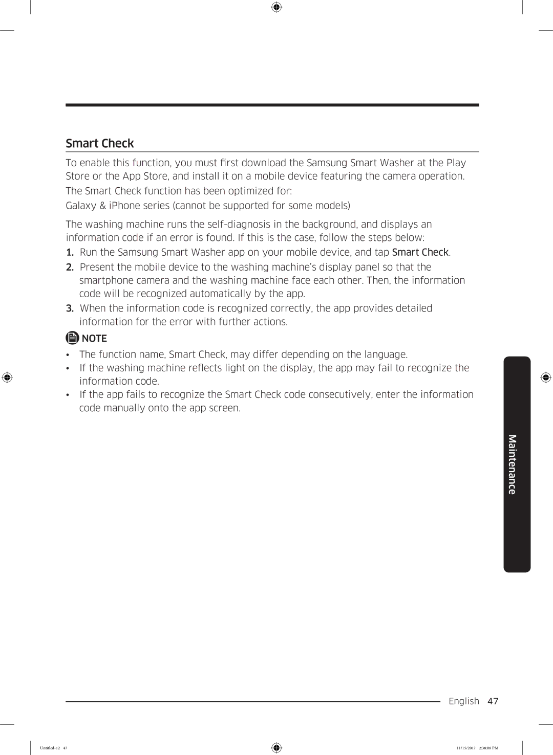 Samsung WW12K8402OW/WS manual Smart Check 