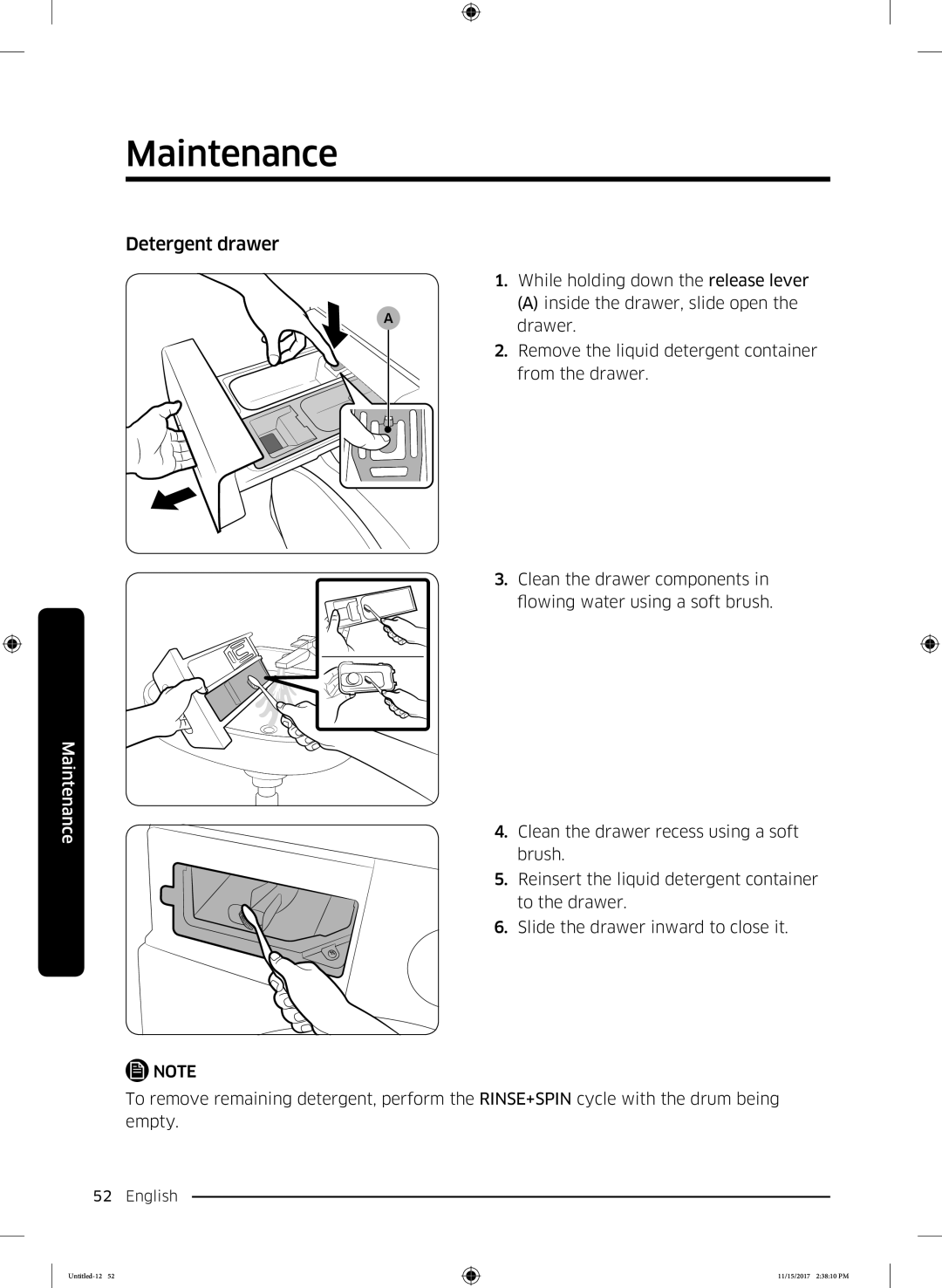 Samsung WW12K8402OW/WS manual Detergent drawer 