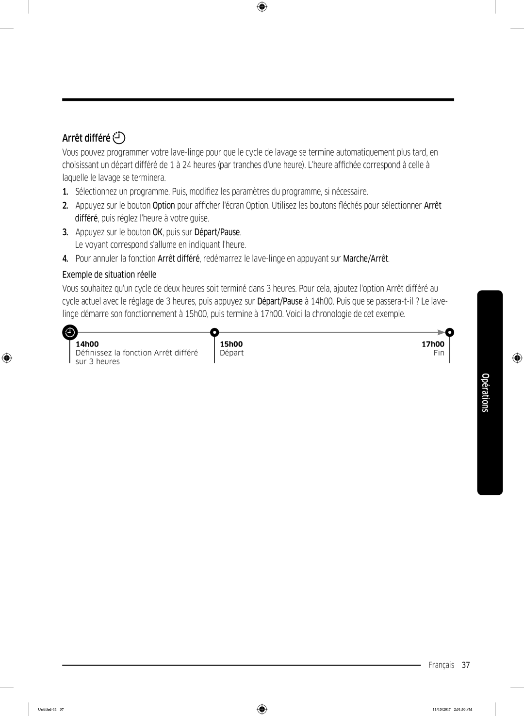 Samsung WW12K8402OW/WS manual Arrêt différé 