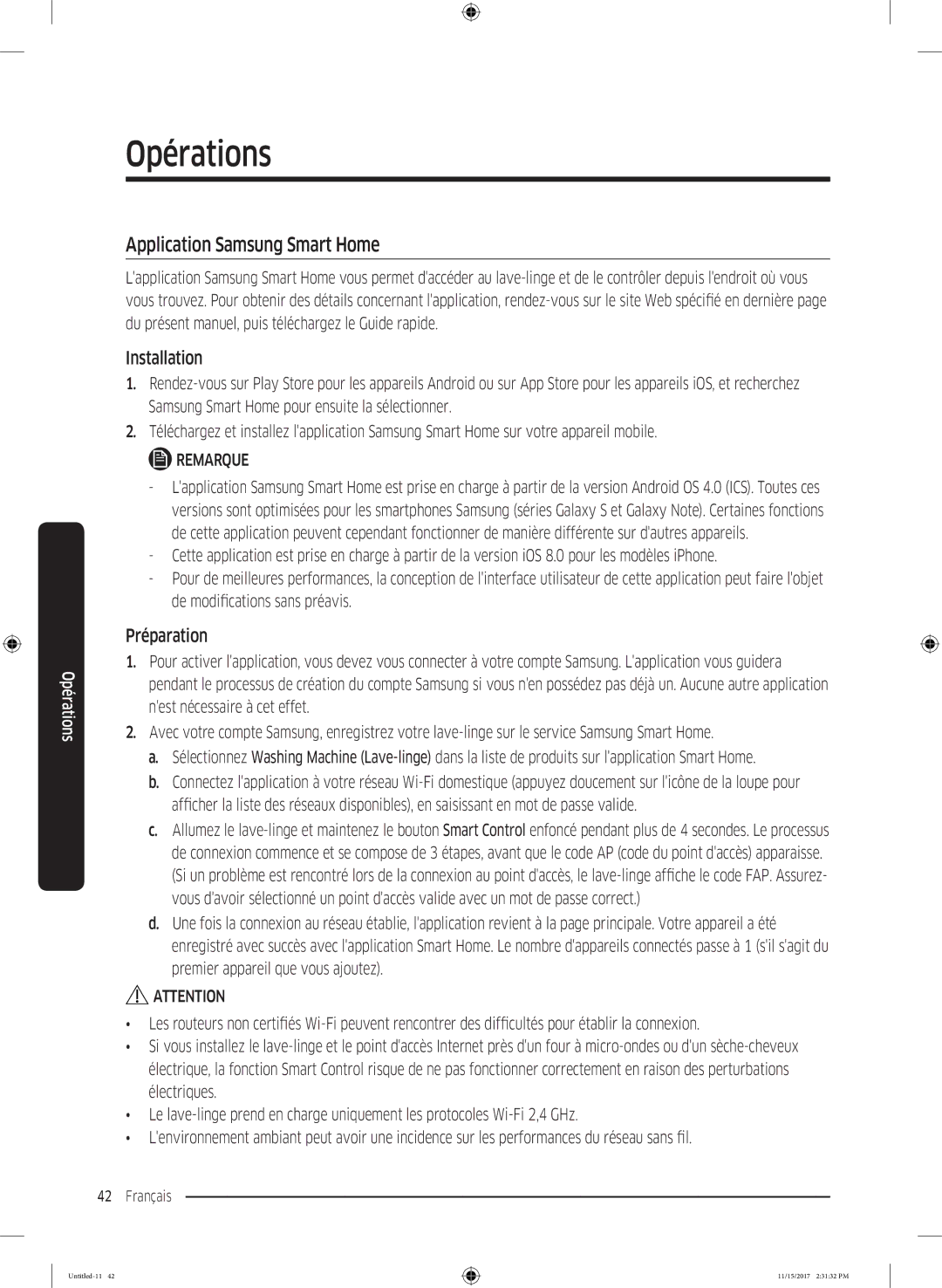 Samsung WW12K8402OW/WS manual Application Samsung Smart Home, Préparation 