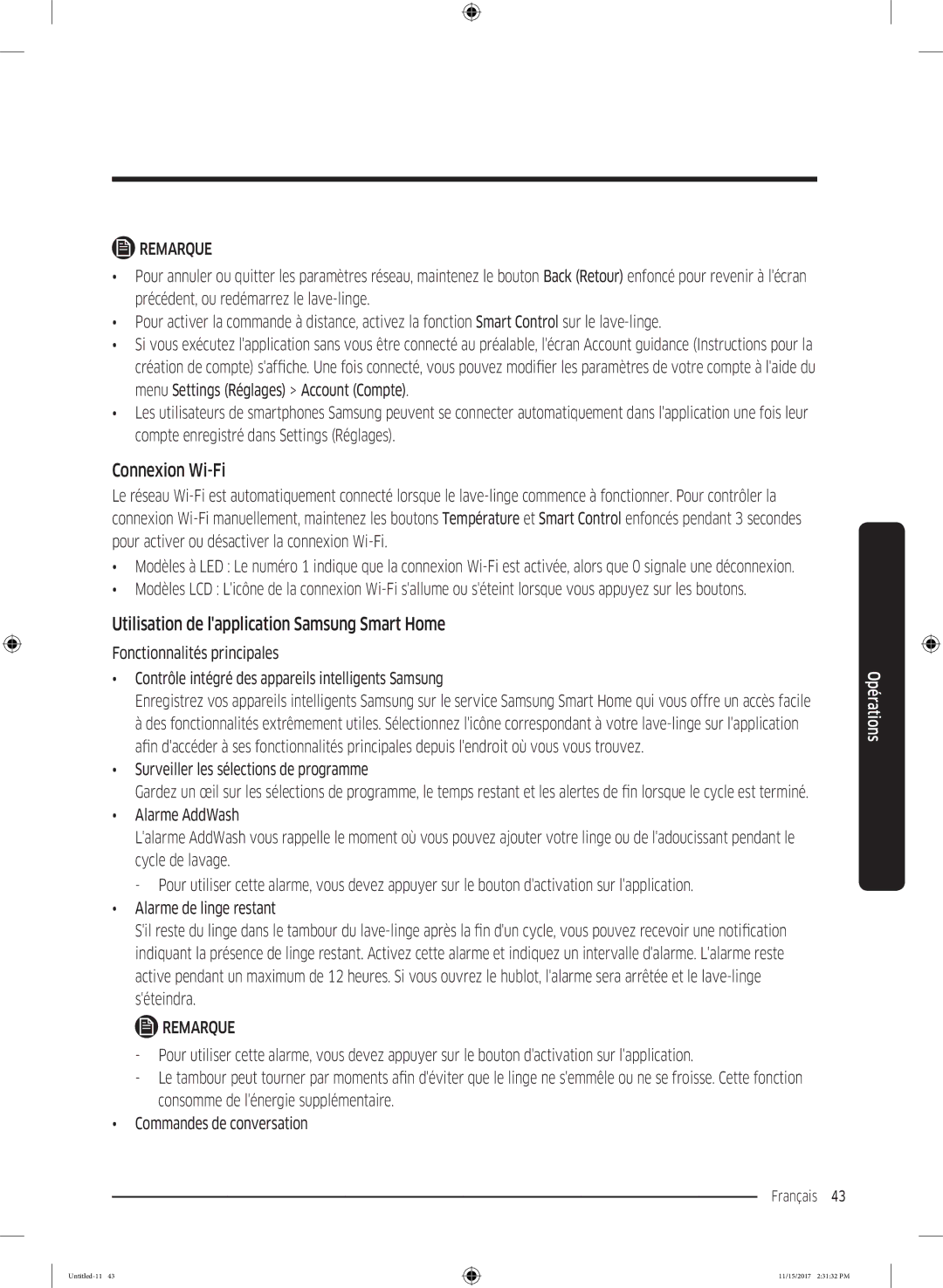 Samsung WW12K8402OW/WS manual Connexion Wi-Fi, Utilisation de lapplication Samsung Smart Home 