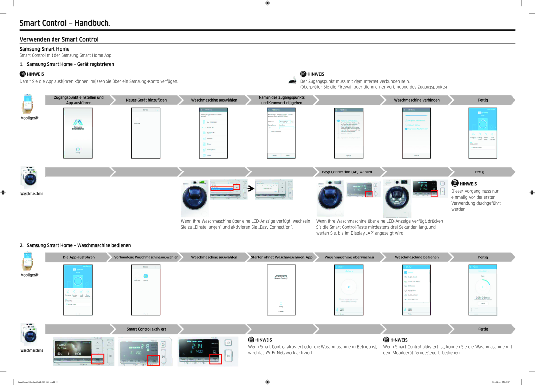 Samsung WW12K8402OW/WS manual Smart Control Handbuch, Verwenden der Smart Control, Samsung Smart Home 