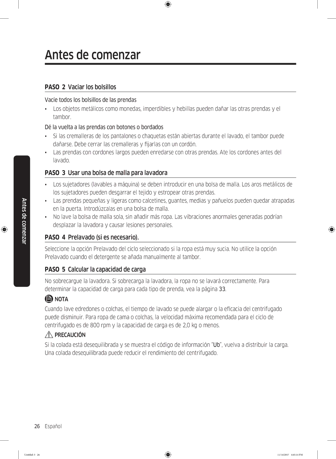 Samsung WW12K8412OW/EC manual Paso 2 Vaciar los bolsillos, Paso 3 Usar una bolsa de malla para lavadora 