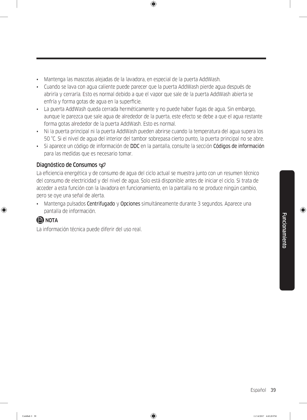 Samsung WW12K8412OW/EC manual Diagnóstico de Consumos 