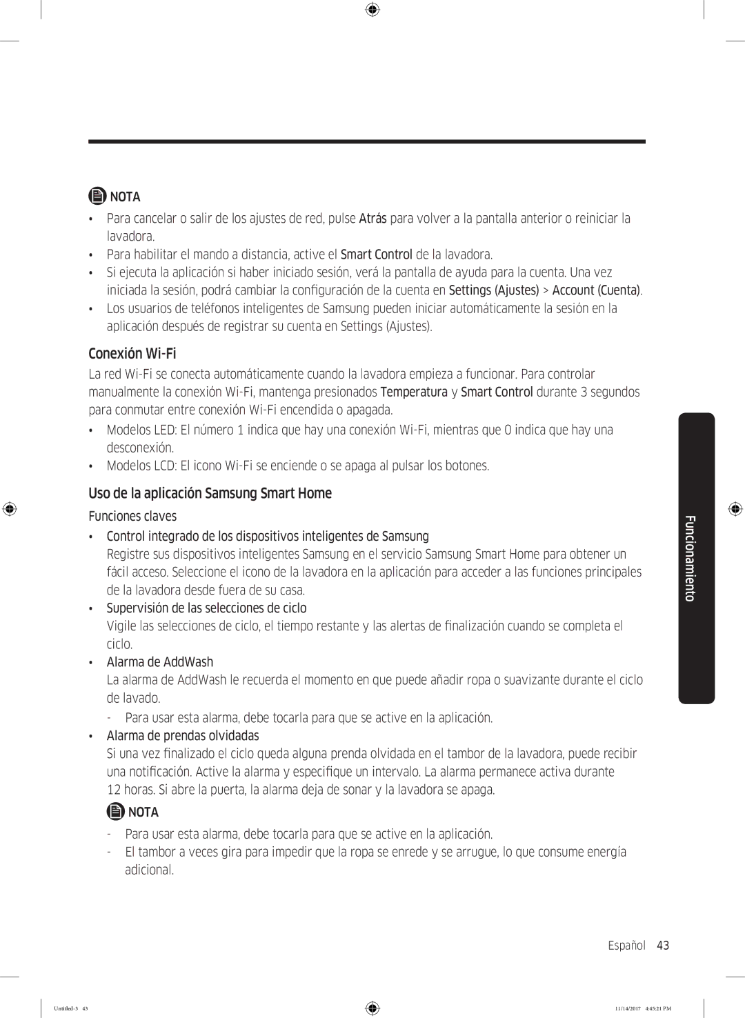 Samsung WW12K8412OW/EC manual Conexión Wi-Fi, Uso de la aplicación Samsung Smart Home 