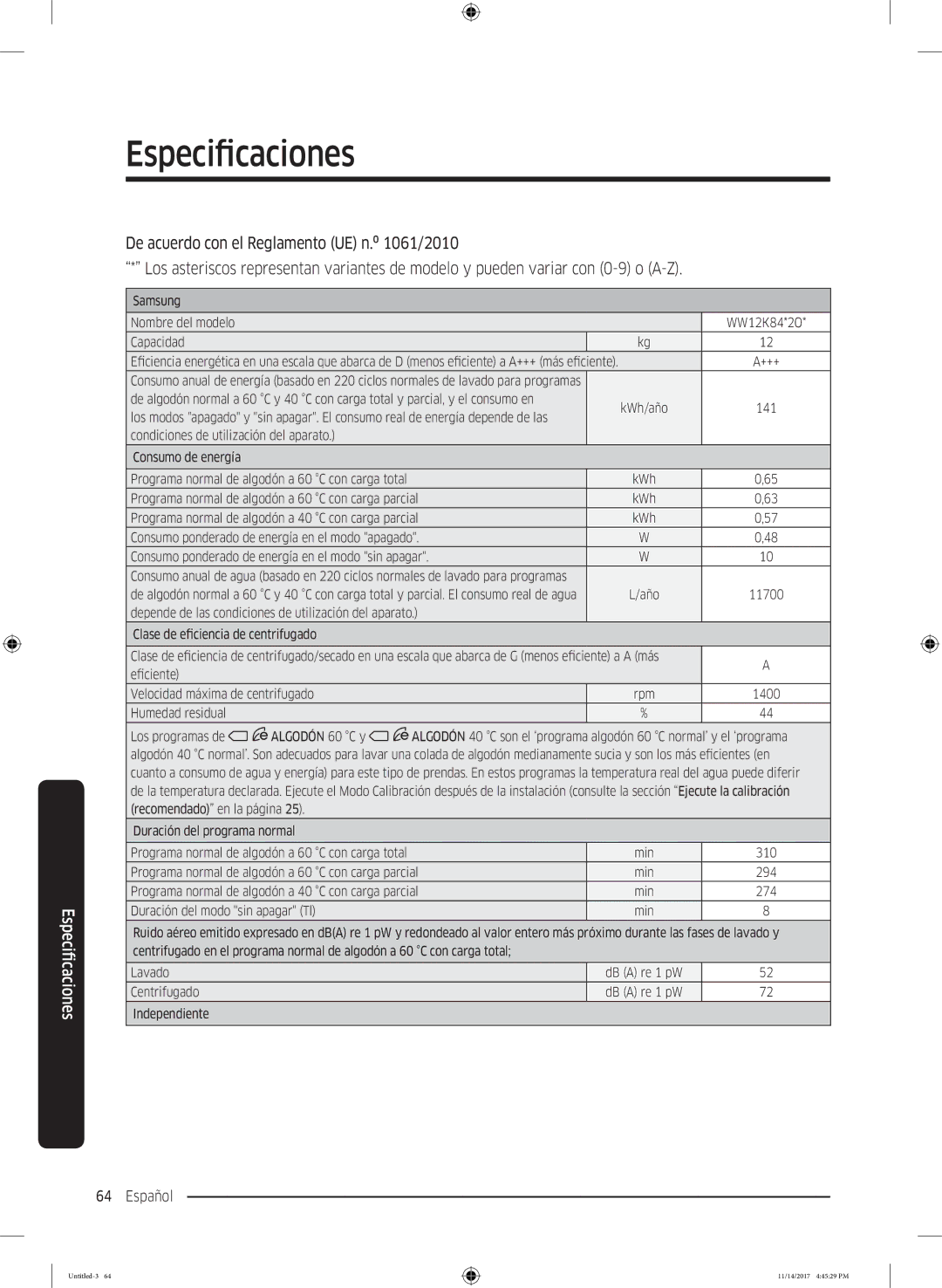 Samsung WW12K8412OW/EC manual 141 