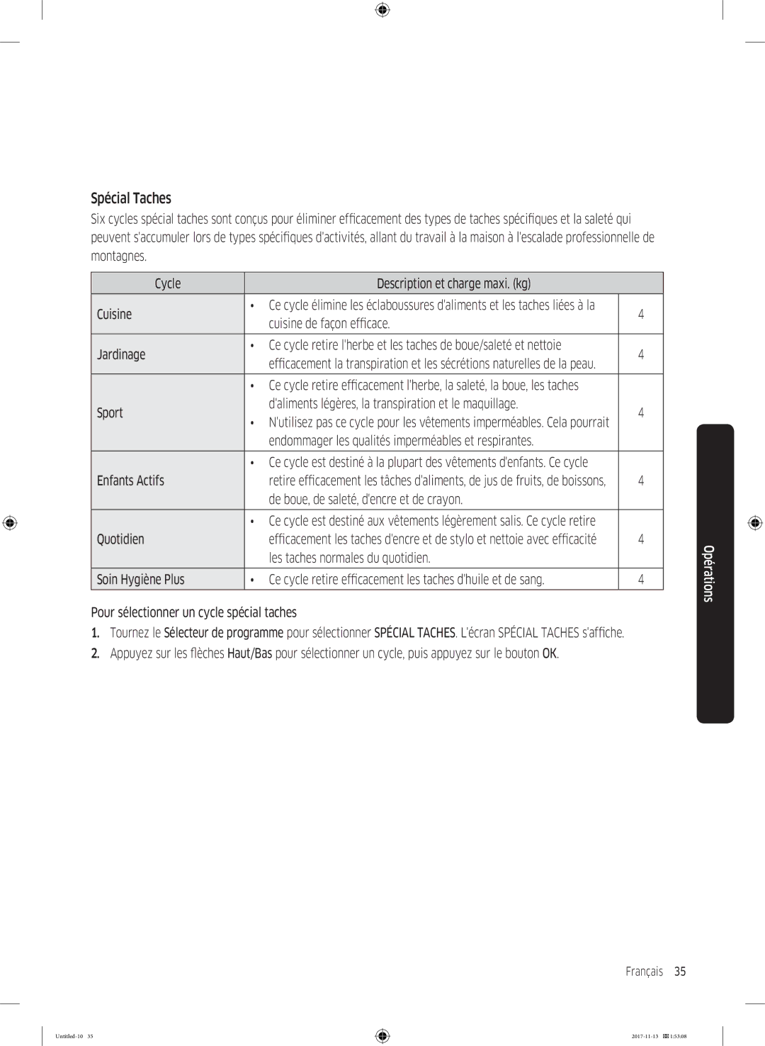 Samsung WW12K8412OW/EF manual Spécial Taches 