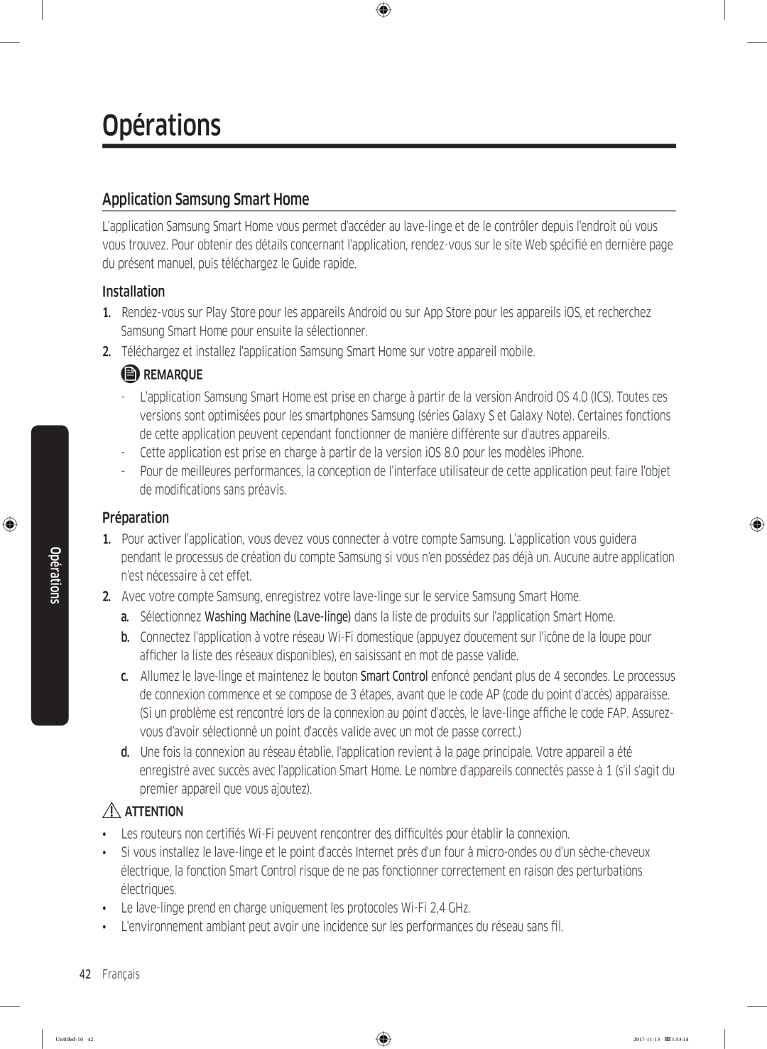 Samsung WW12K8412OW/EF manual Application Samsung Smart Home, Préparation 