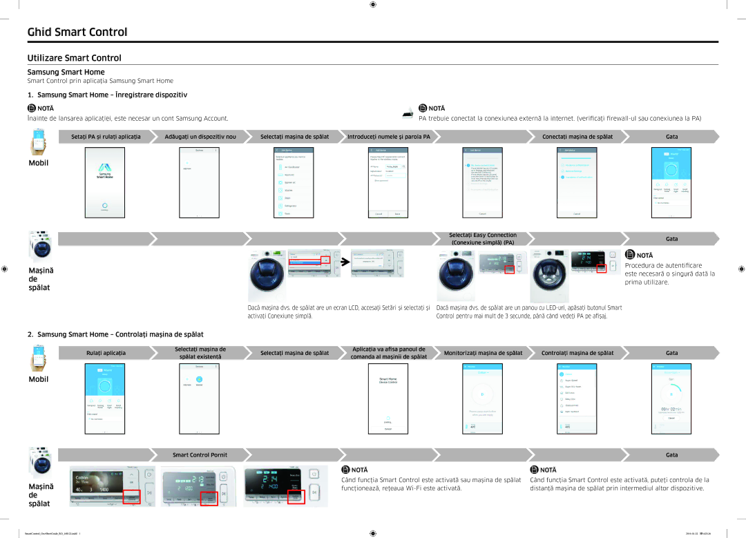 Samsung WW12K8412OW/LE, WW12K8412OW/LV, WW12K8412OW/EO Ghid Smart Control, Utilizare Smart Control, Mobil Maşină de spălat 