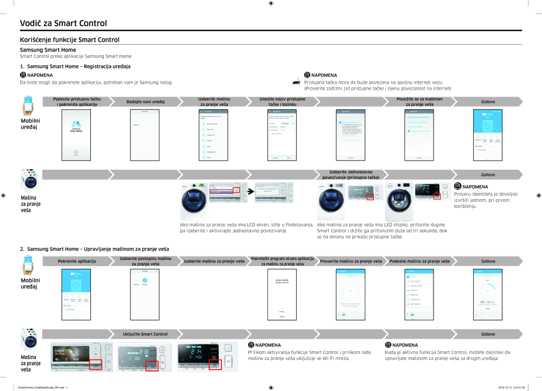 Samsung WW90K6414QW/ZE Vodič za Smart Control, Korišćenje funkcije Smart Control, Mobilni uređaj Mašina za pranje veša 