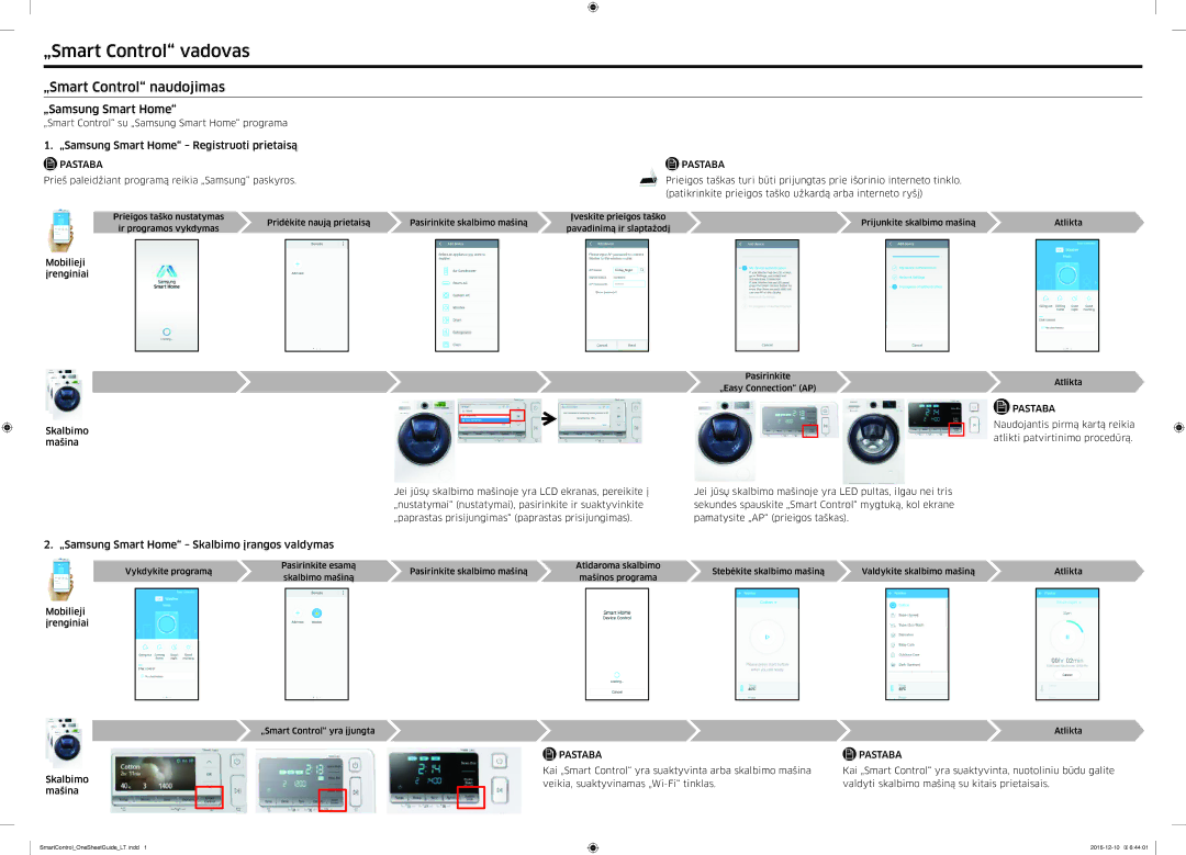 Samsung WW90K6414QW/EF, WW12K8412OW/LV manual „Smart Control vadovas, „Smart Control naudojimas, „Samsung Smart Home 