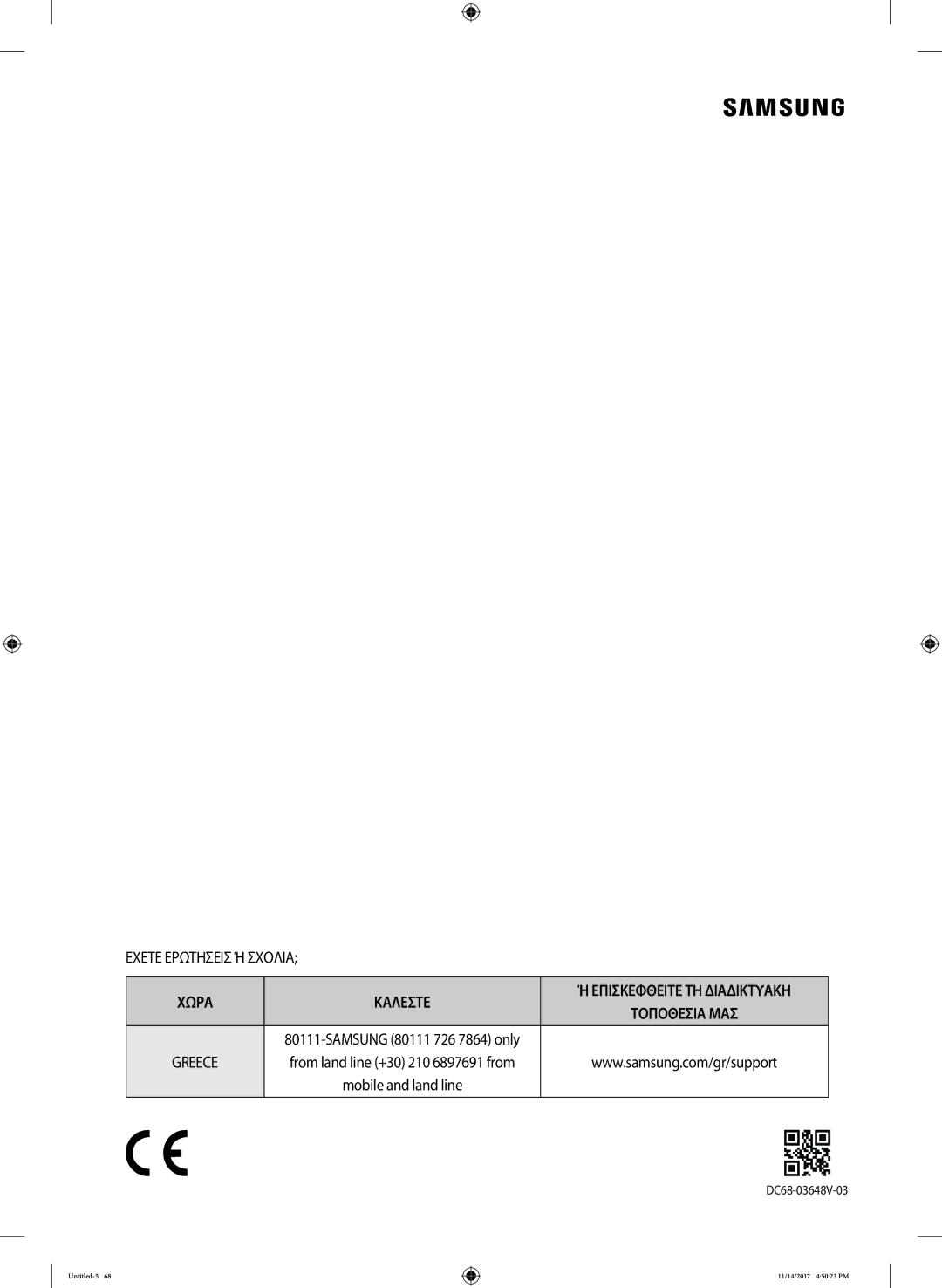 Samsung WW12K8412OW/LV manual Χωρα Καλεστε 