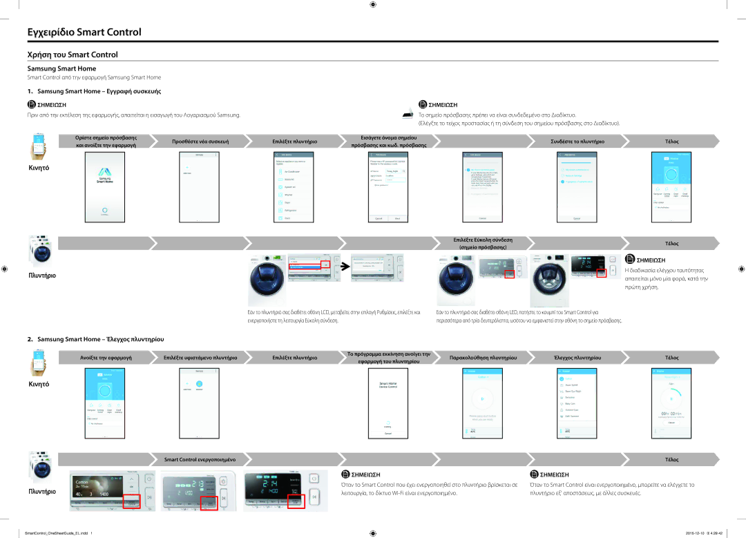 Samsung WW12K8412OW/LV manual Εγχειρίδιο Smart Control, Χρήση του Smart Control, Samsung Smart Home, Κινητό, Πλυντήριο 