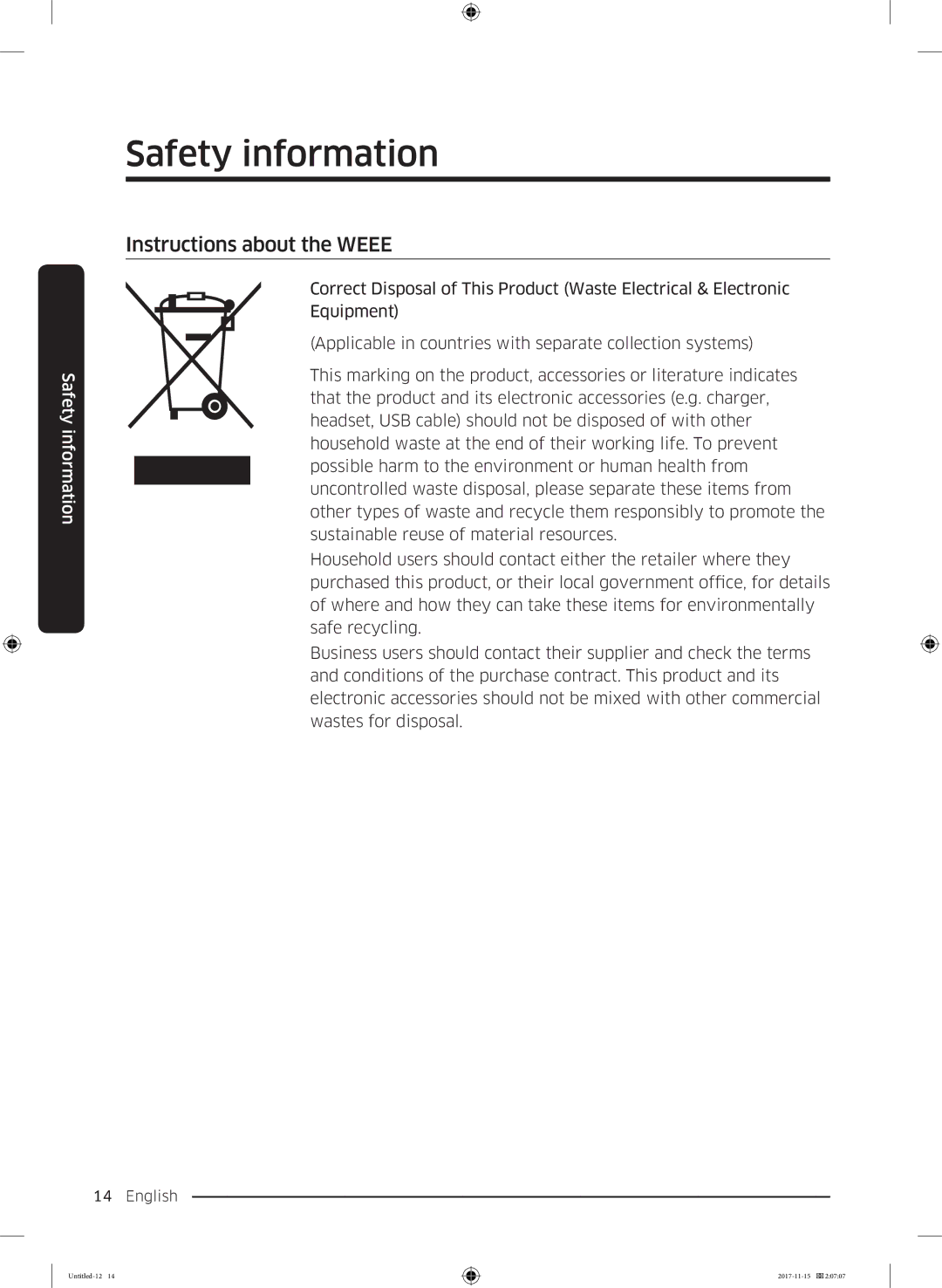 Samsung WW12K8412OX/LP, WW12K8412OW/LP manual Instructions about the Weee 