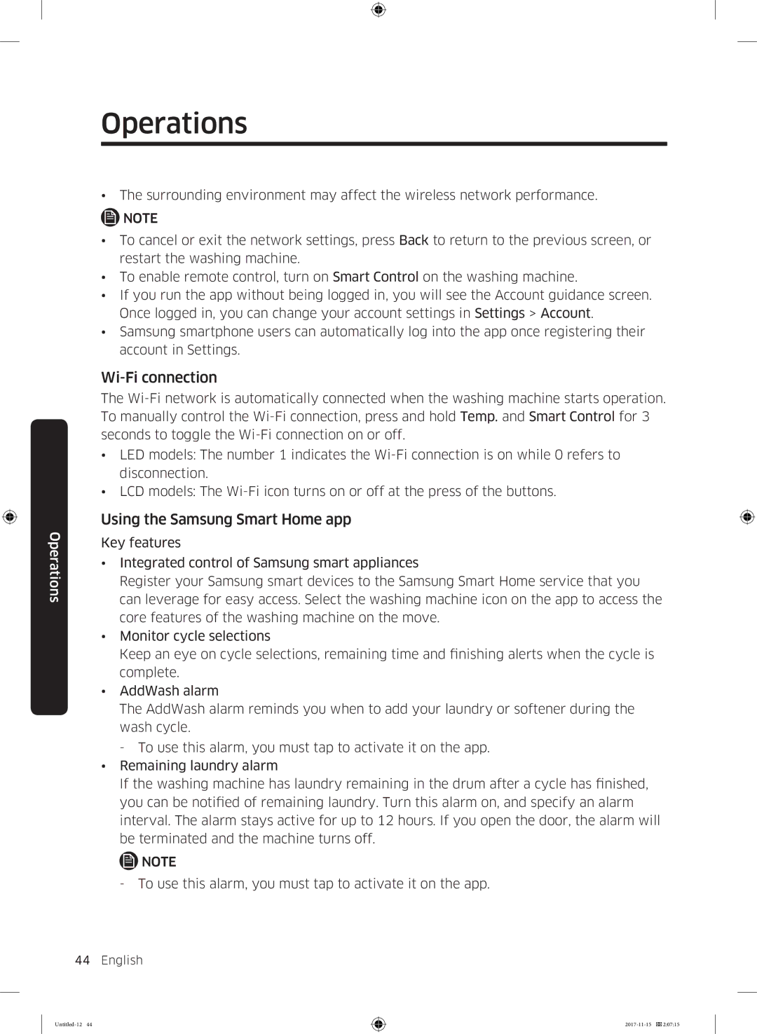 Samsung WW12K8412OX/LP, WW12K8412OW/LP manual Wi-Fi connection, Using the Samsung Smart Home app 