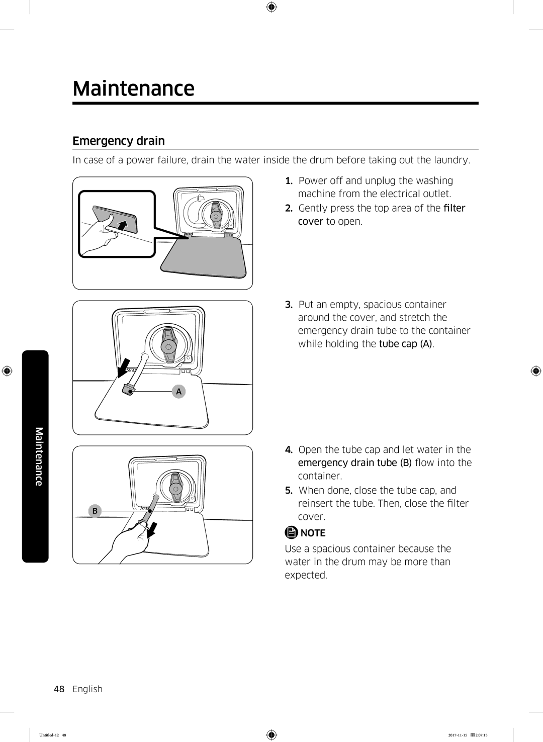 Samsung WW12K8412OX/LP, WW12K8412OW/LP manual Emergency drain 