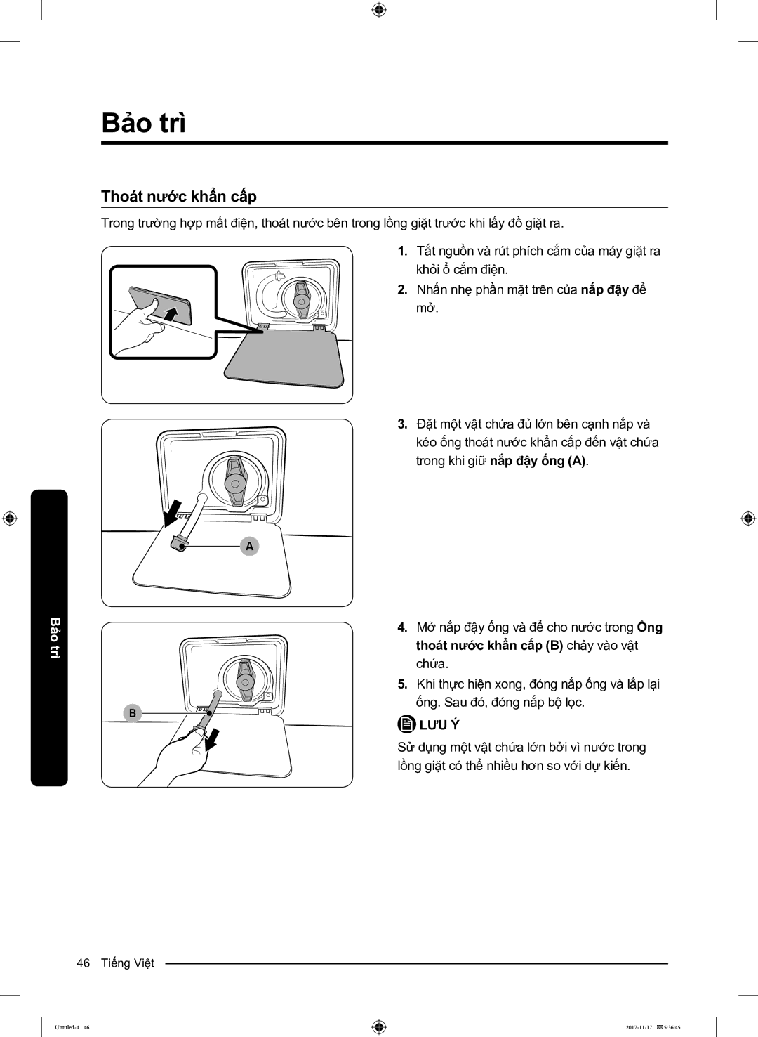 Samsung WW12K8412OX/SV manual Thoát nước khẩn cấp 