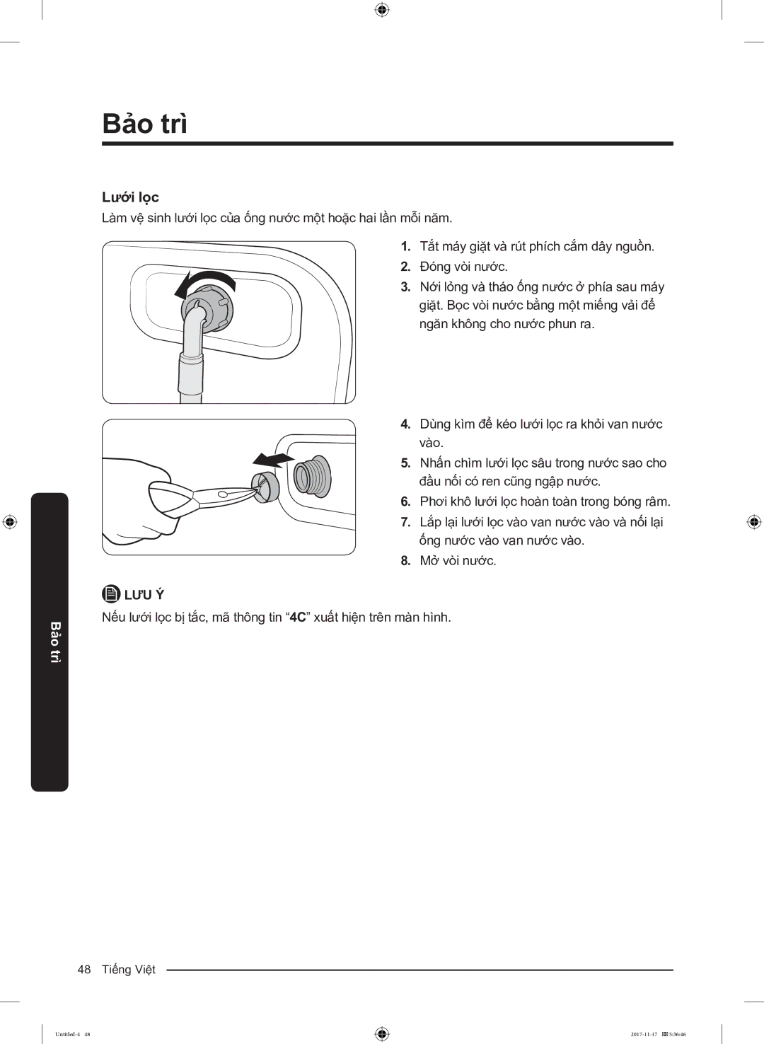 Samsung WW12K8412OX/SV manual Lưới lọc 