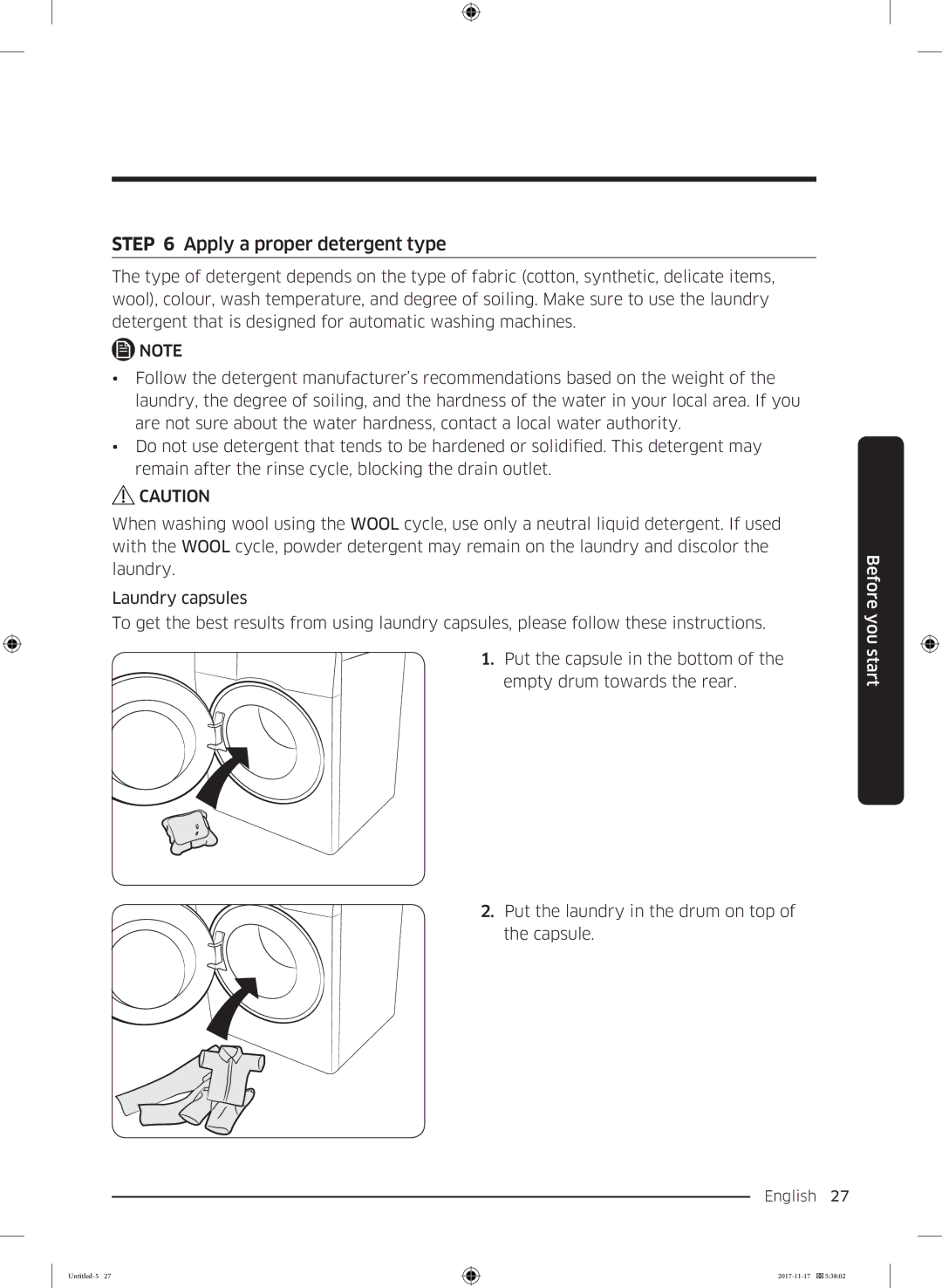 Samsung WW12K8412OX/SV manual Apply a proper detergent type 