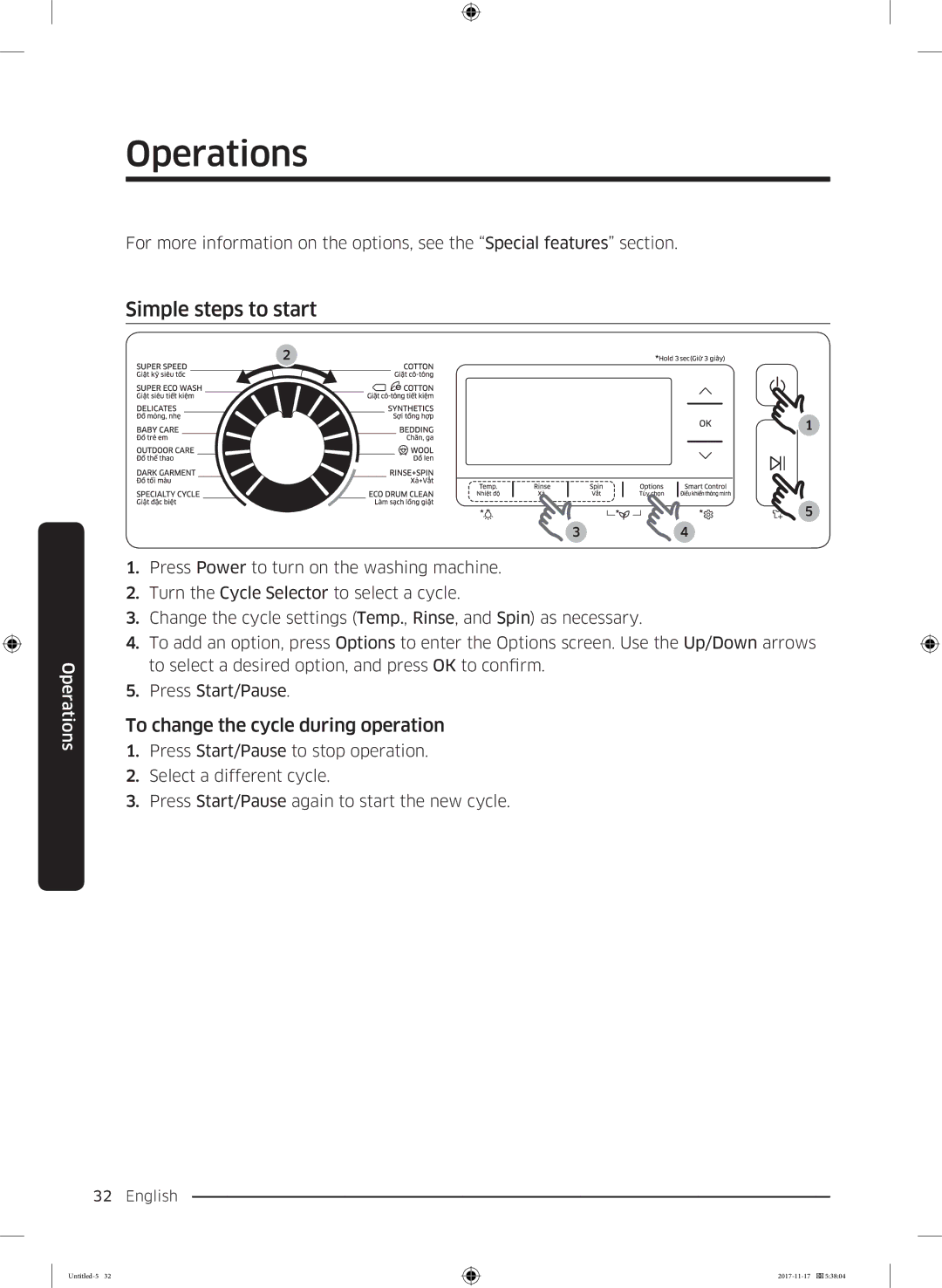 Samsung WW12K8412OX/SV manual Simple steps to start, To change the cycle during operation 