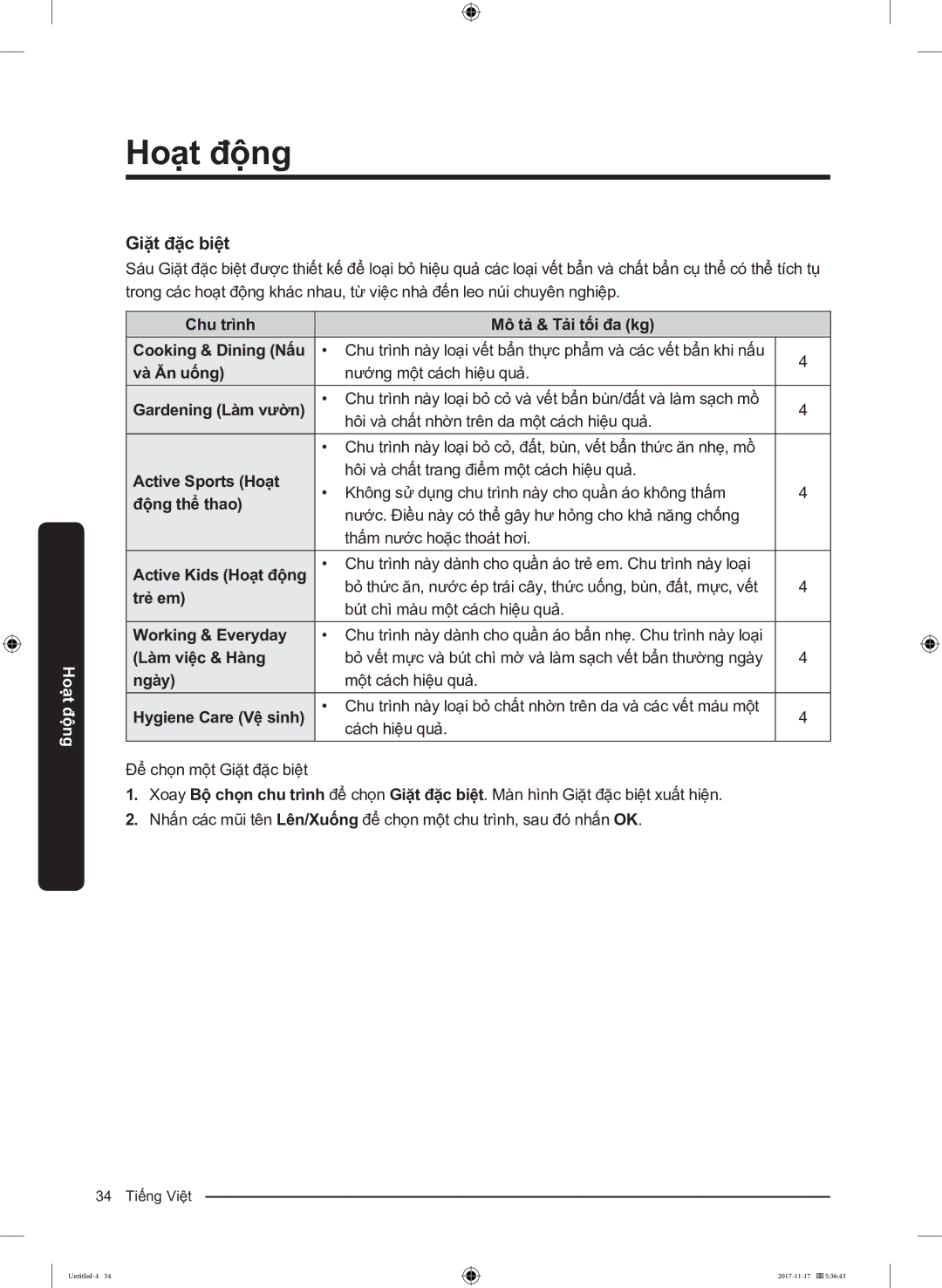 Samsung WW12K8412OX/SV manual Giặt đặc biệt 