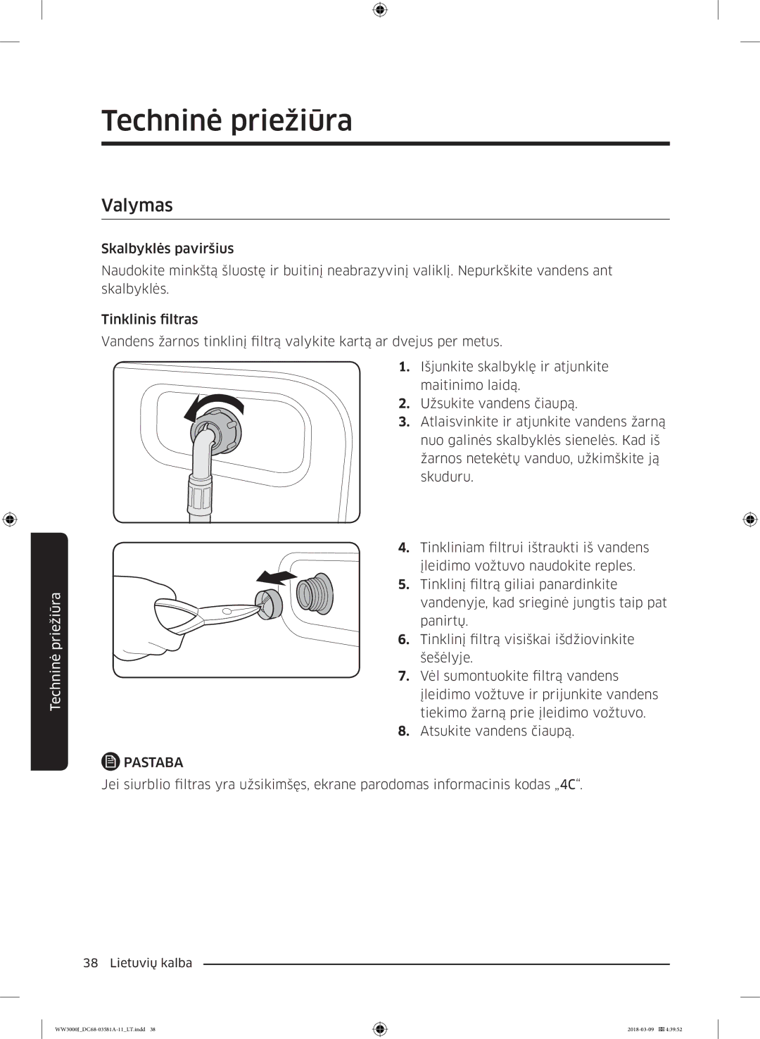 Samsung WW60J3080LW1LE manual Valymas 