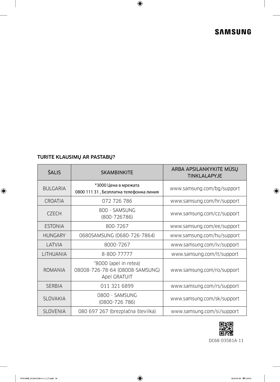 Samsung WW60J3080LW1LE manual 08008-726-78-64 08008-SAMSUNG Apel Gratuit 