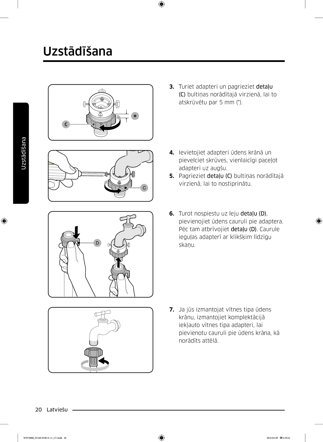 Samsung WW60J3080LW1LE manual Uzstādīšana 