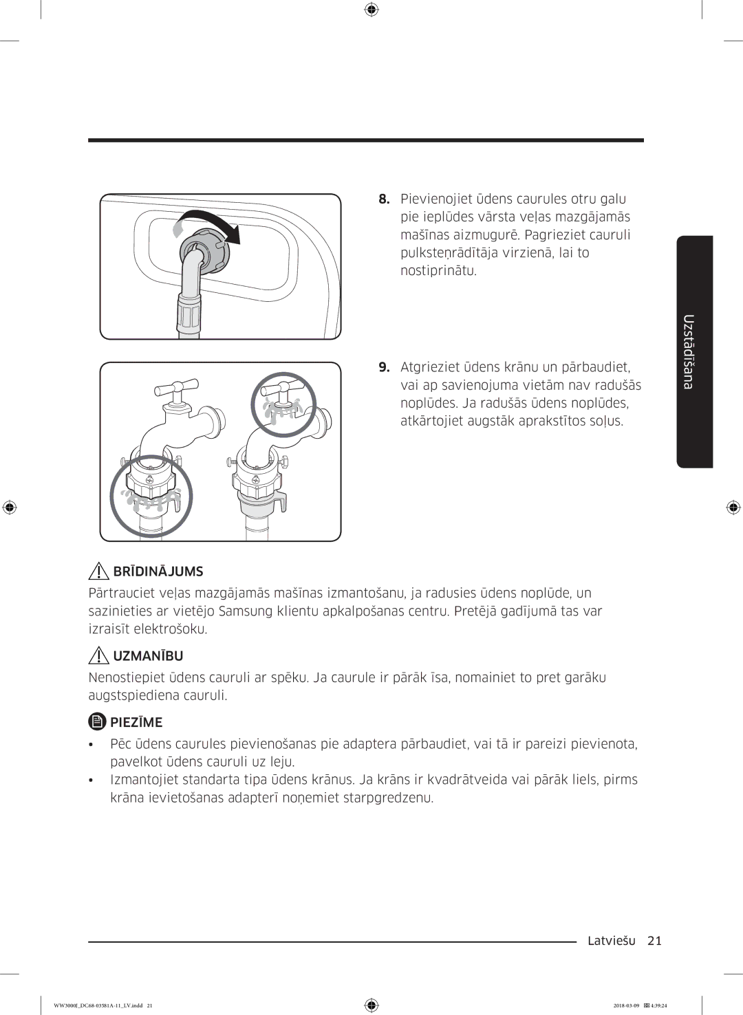 Samsung WW60J3080LW1LE manual Brīdinājums 