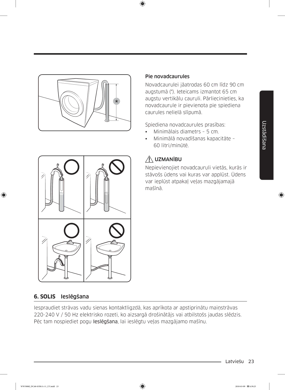 Samsung WW60J3080LW1LE manual Solis Ieslēgšana 