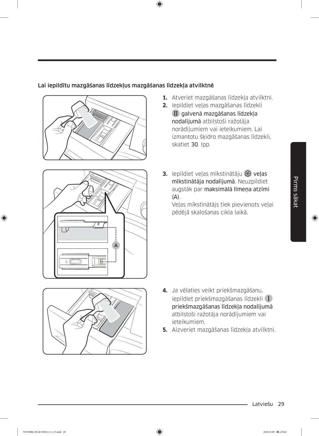 Samsung WW60J3080LW1LE manual Pirms sākat 