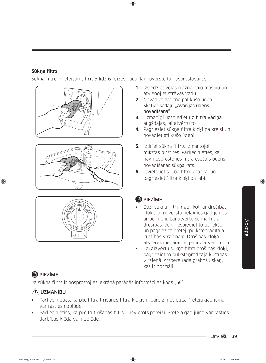 Samsung WW60J3080LW1LE manual Uzmanību 