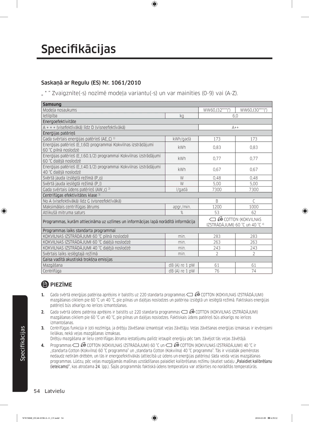 Samsung WW60J3080LW1LE manual 1200 1000 Atlikušā mitruma saturs 