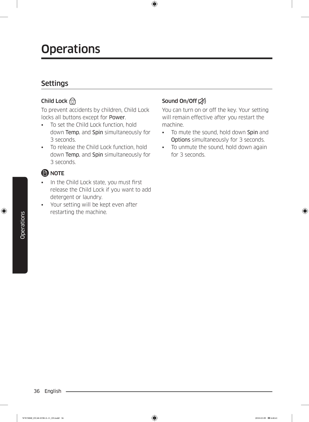 Samsung WW60J3080LW1LE manual Settings 