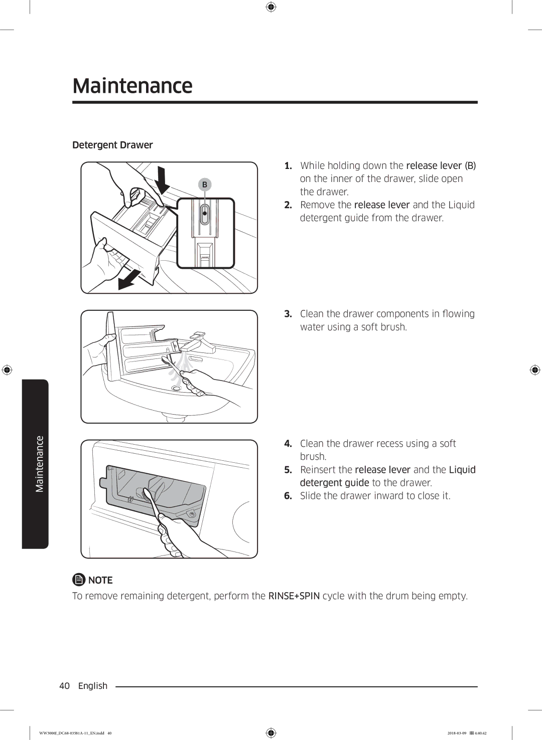 Samsung WW60J3080LW1LE manual Maintenance 