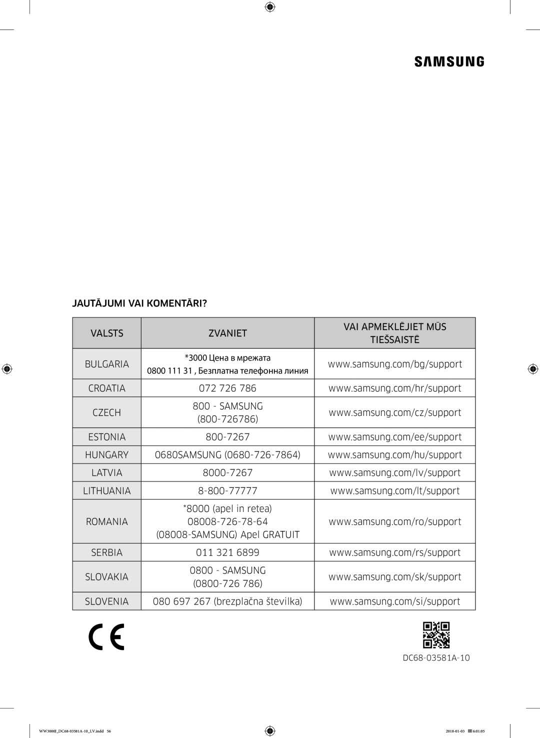 Samsung WW60J3280LW1LE manual Jautājumi VAI KOMENTĀRI? Valsts Zvaniet VAI Apmeklējiet MŪS, Samsung 