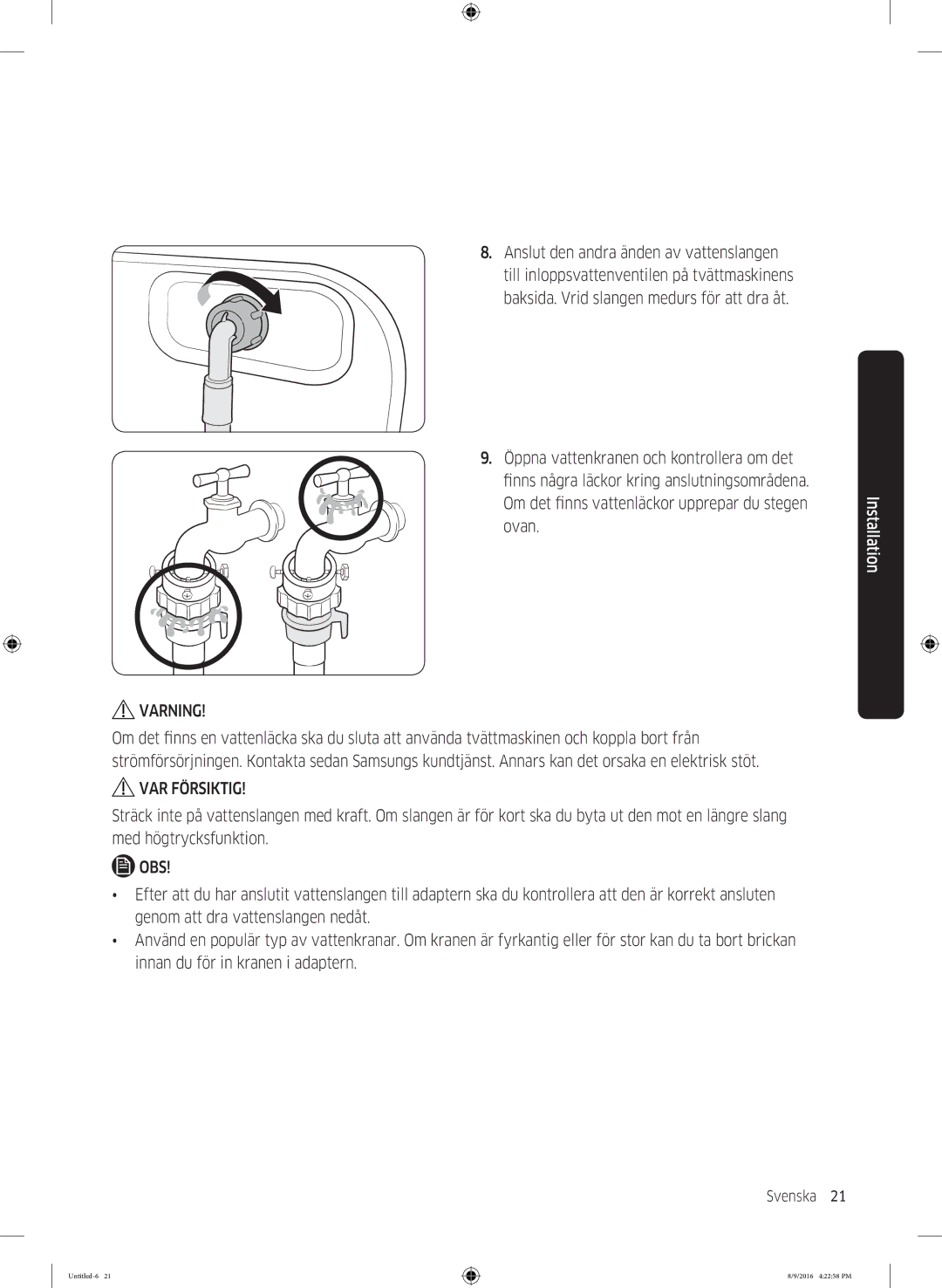 Samsung WW60J3283LW1EE manual Obs 